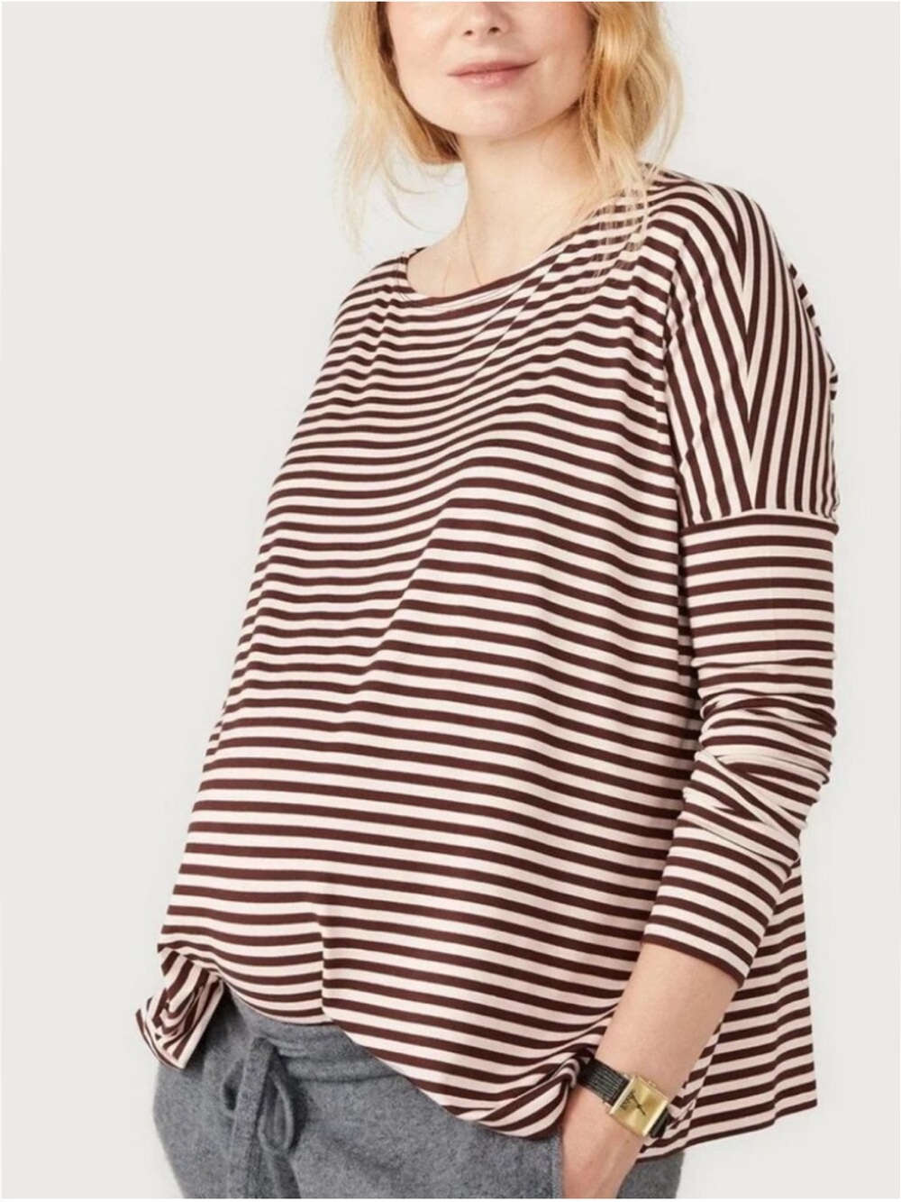 Hatch Maternity The Perfect Longsleeve Tee Brown Stripe size 2/Medium